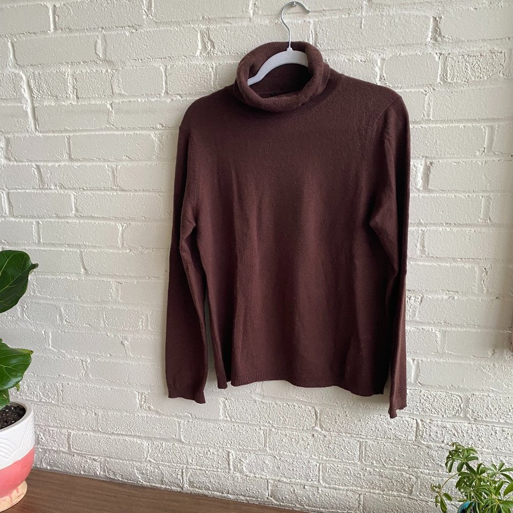 Chocolate brown, cashmere turtleneck sweater
